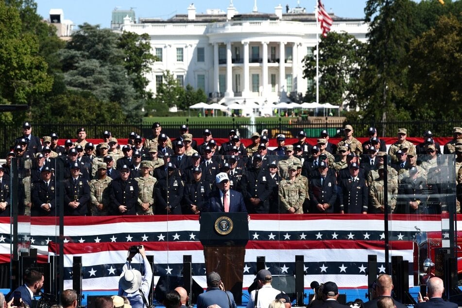 Donald Trump speaks during a "Steel Across America" event on Tuesday. The president will attend another 9/11 memorial event on Friday.