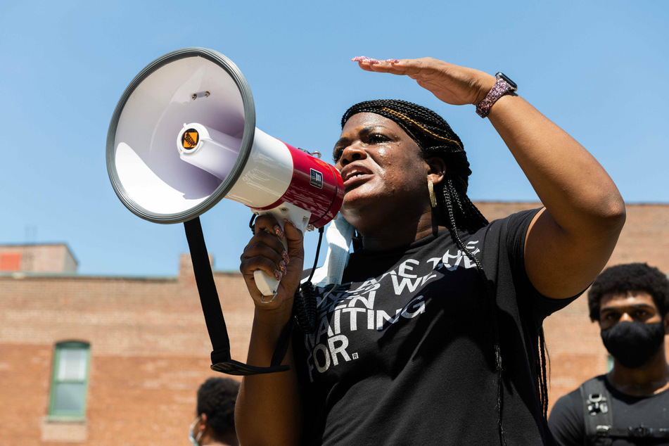Missouri Rep. Cori Bush speaks at a St. Louis protest calling for criminal justice reform.