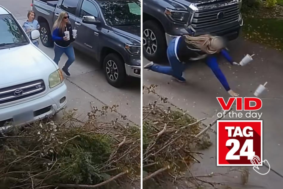 Viral Video of the Day for October 8, 2026: Mom takes hilarious tumble while walking home with kids: "I'm sad about my pop!"