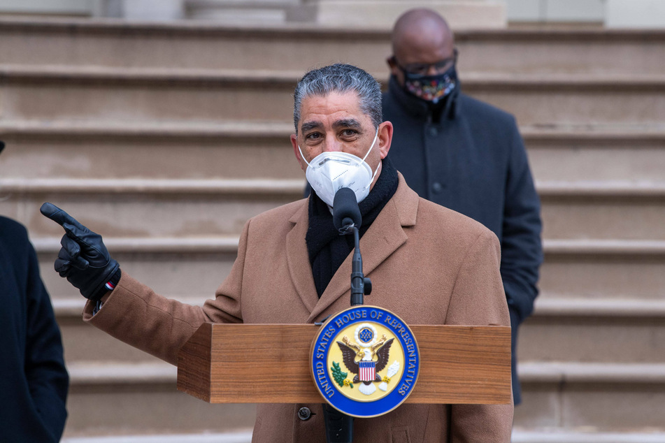 Espaillat speaking in support of Trump's impeachment at a news conference at City Hall in Manhattan last weekend.