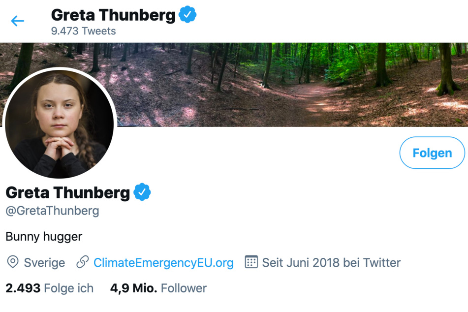 Among others on Twitter, Greta Thunberg (18) now calls herself "Bunny Hugger".
