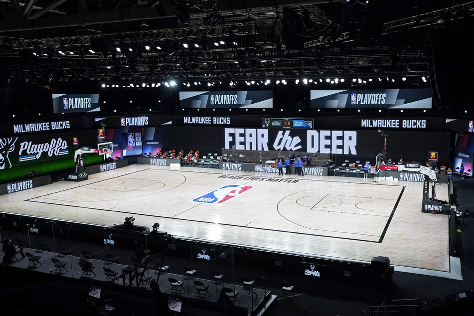 An empty court after the Milwaukee Bucks staged a walkout in protest at police brutality against Black Americans.