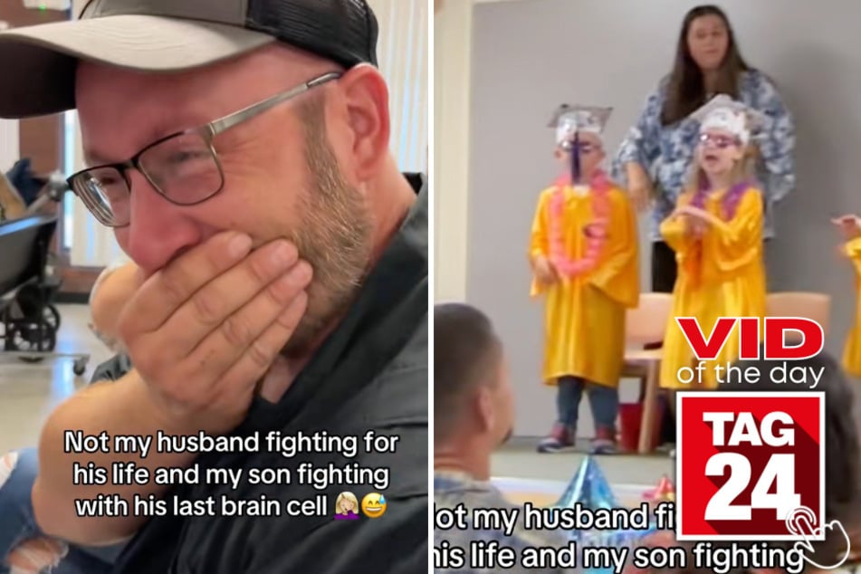 This dad couldn't hold it together after spotting what his son was really doing during graduation.