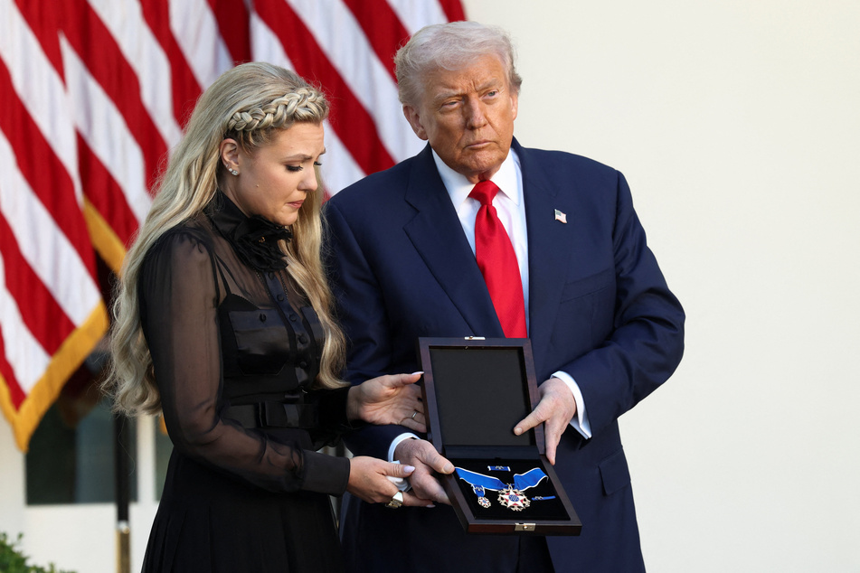 President Donald Trump was joined by Charlie Kirk's widow, Erika, at a posthumous Medal of Freedom award ceremony.