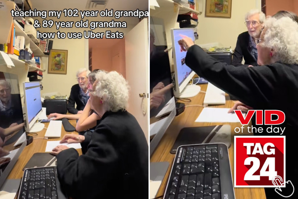 Francesca Rietti taught her 102-year-old grandpa and 89-year-old grandma how to use Uber Eats in today's viral video!