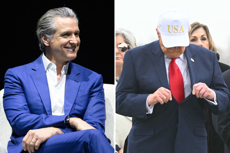 In a recent social media post, Gavin Newsom (l) criticized President Donald Trump (r) for donning a hat while saluting deceased soldiers.