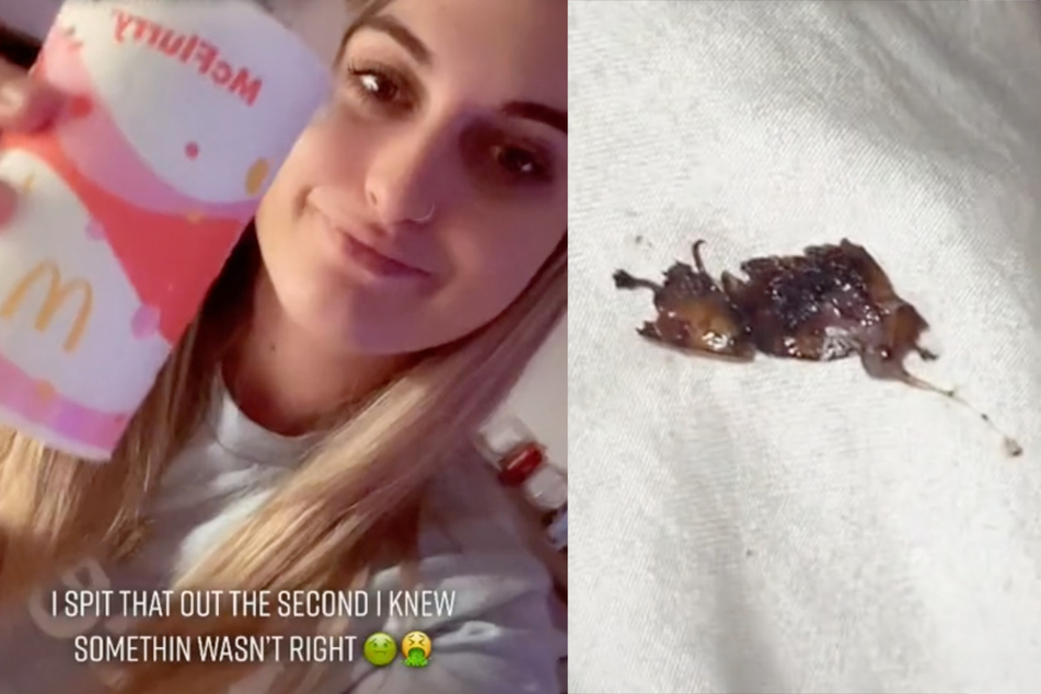 Carcione holds the McFlurry that contained the cockroach she chewed up and spit out.
