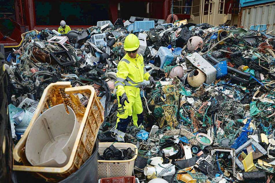 The Ocean Cleanup hauls in a catch of plastic waste from the Pacific ocean.