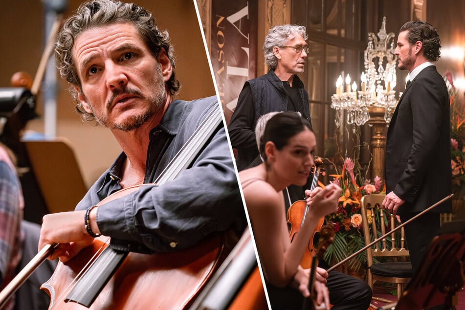 Pedro Pascal (l.) stars as a cellist in the new movie Behemoth!, which hits theaters in December.