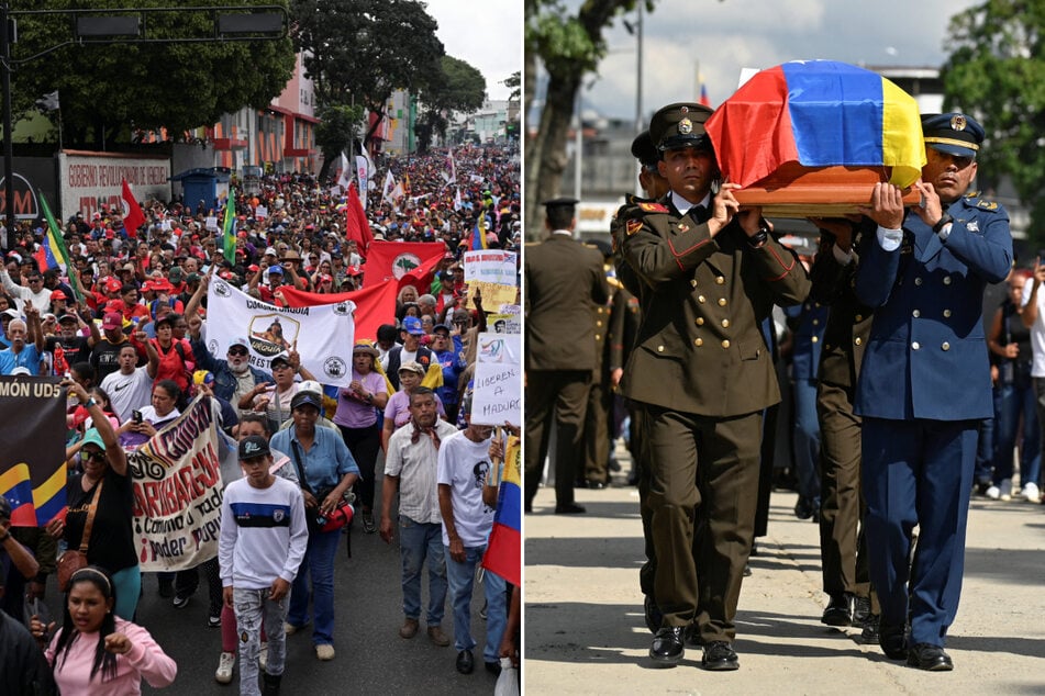 Thousands of people marched in Caracas on Wednesday to demand the release of Venezuelan President Nicolas Maduro and mourn those killed in the violent US coup.