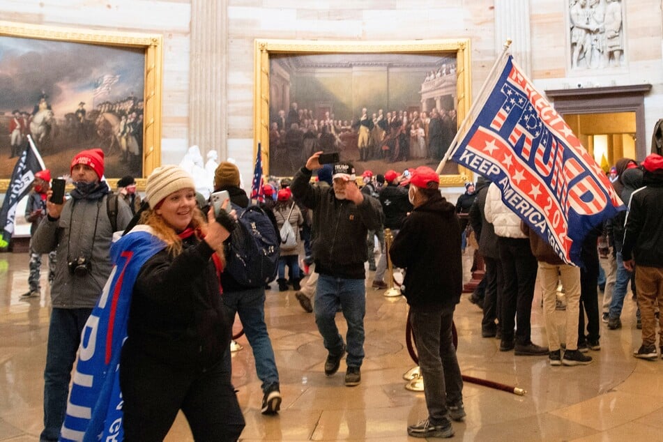 Supporters of President Donald Trump enter the US Capitol's Rotunda on January 6, 2021, in Washington, DC.