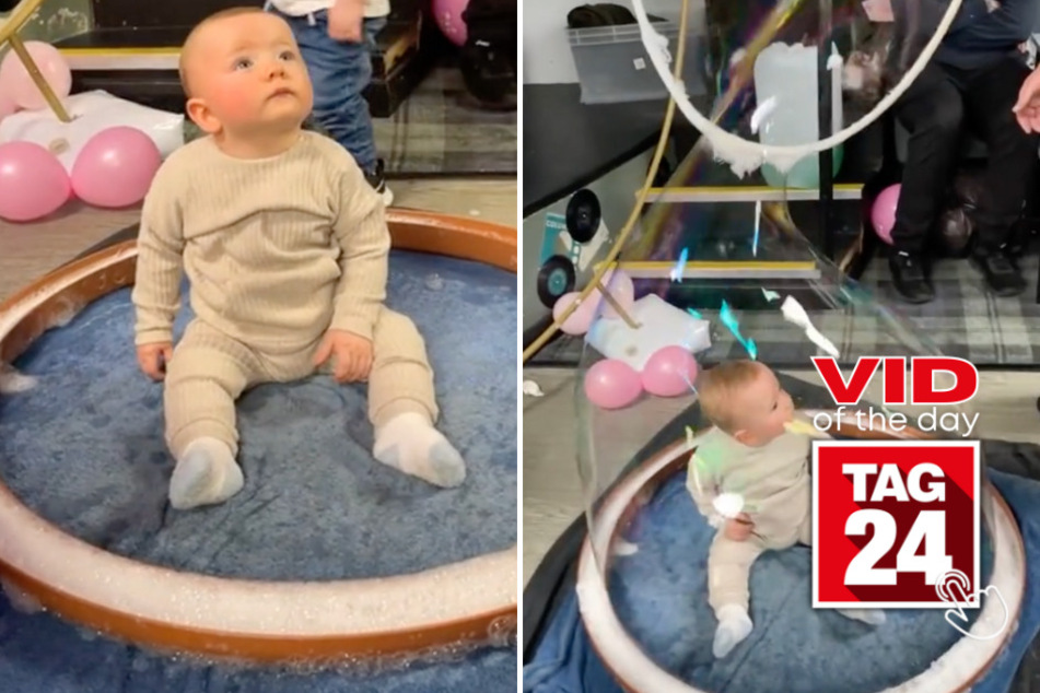 Viral Video of the Day for December 28, 2023: Baby gets trapped inside bubble surprise