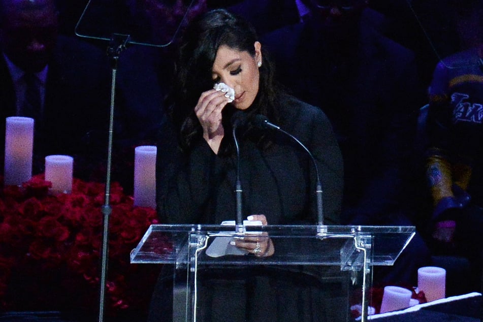 Vanessa Bryant speaking at the LA Lakers' NBA championship triumph in October.