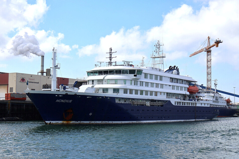 The cruise ship MV Hondius is pictured in Vlissingen, Netherlands, on May 17, 2025.