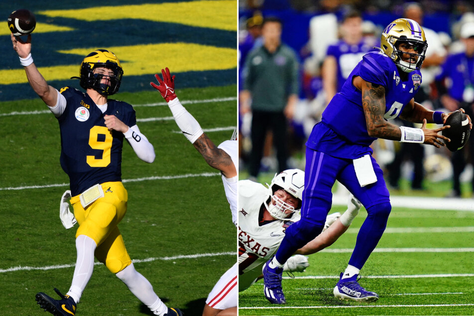 Michigan's J.J. McCarthy (l.) and Washington's Michael Penix Jr. starred in their teams' respective semifinal wins.
