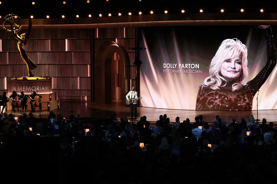 A picture of Dolly Parton is shown during the In Memoriam segment at the 78th Primetime Emmy Awards.