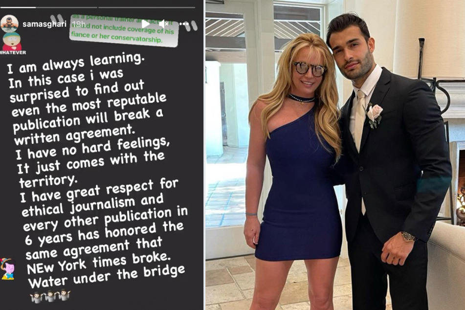 Sam Asghari (r.) has alleged that the New York Times broke an agreement the two parties had made in regard to the publication's feature story on the actor
