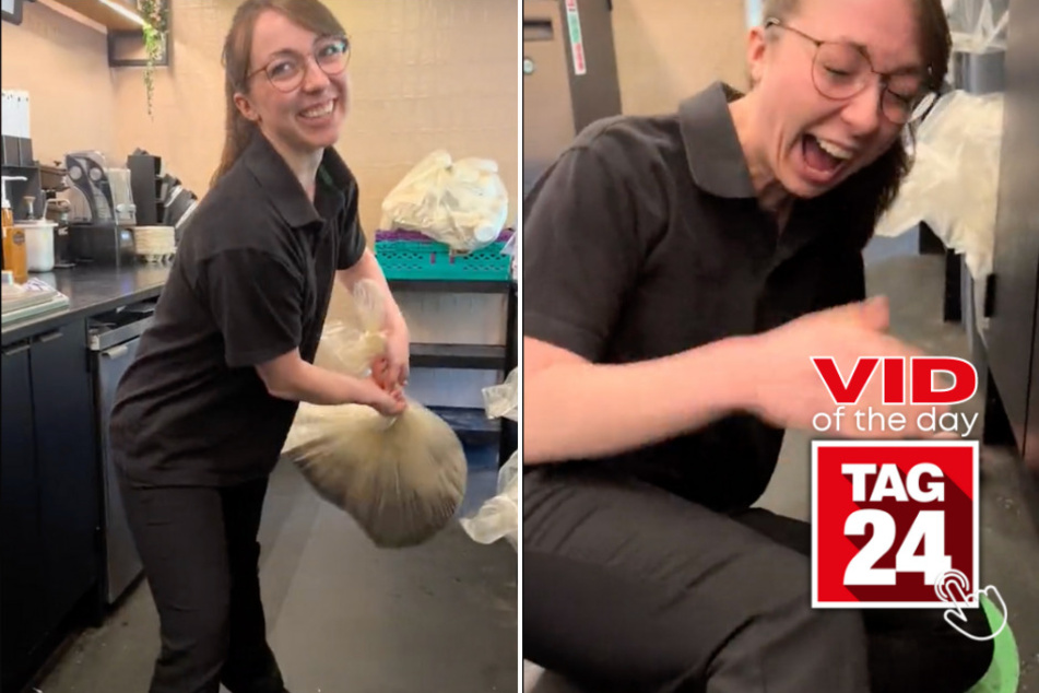 Viral Video of the Day for February 28, 2024: Barista takes out the trash – and herself – in hilarious fail