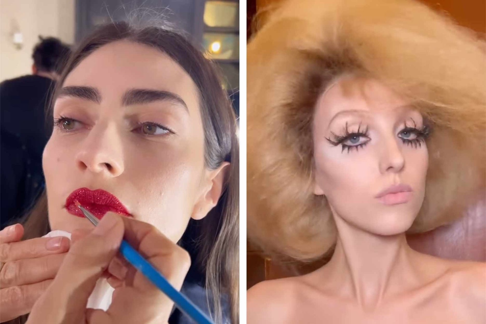 The big mod hair takeover at NYFW was complemented by another popular 1960s trend – overlong and clumpy Twiggy doll lashes! Red lips and burgundy lips were also popular as a nod to pop art.