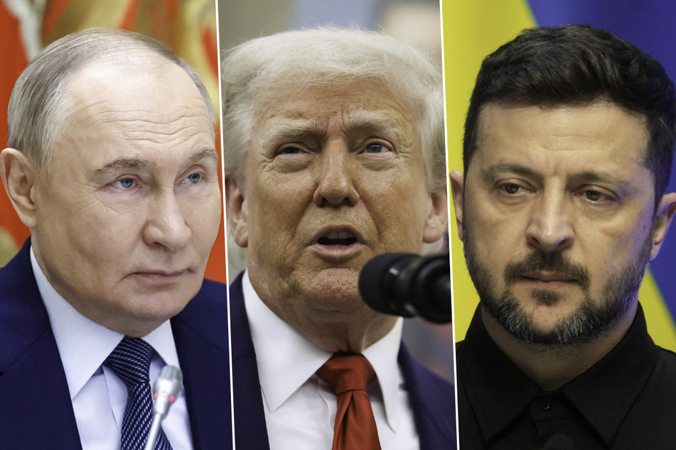 US President Donald Trump (c.) has said he would be "open" to meeting Russian President Vladimir Putin (l.) and Ukrainian President Volodymyr Zelensky for peace talks.