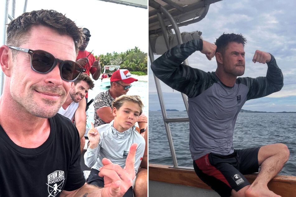 Despite his accident, Chris Hemsworth enjoys spending time with his family during a Fiji surfing trip.