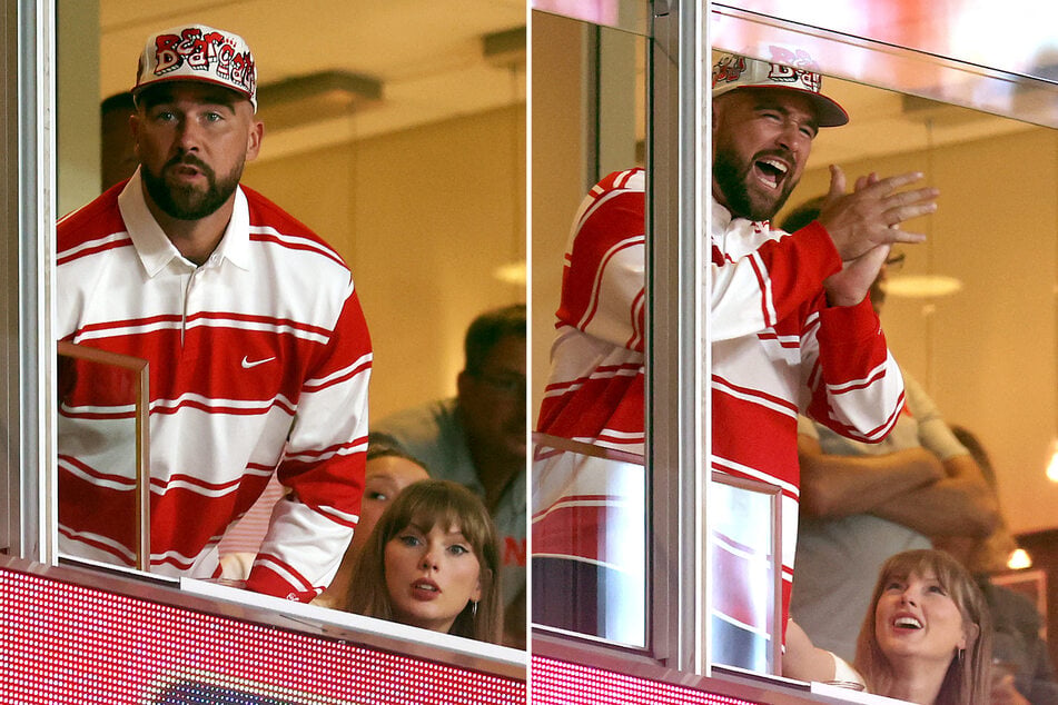 Taylor Swift and Travis Kelce (l.) cheered on the Cincinnati Bearcats on Thursday night at Arrowhead Stadium.