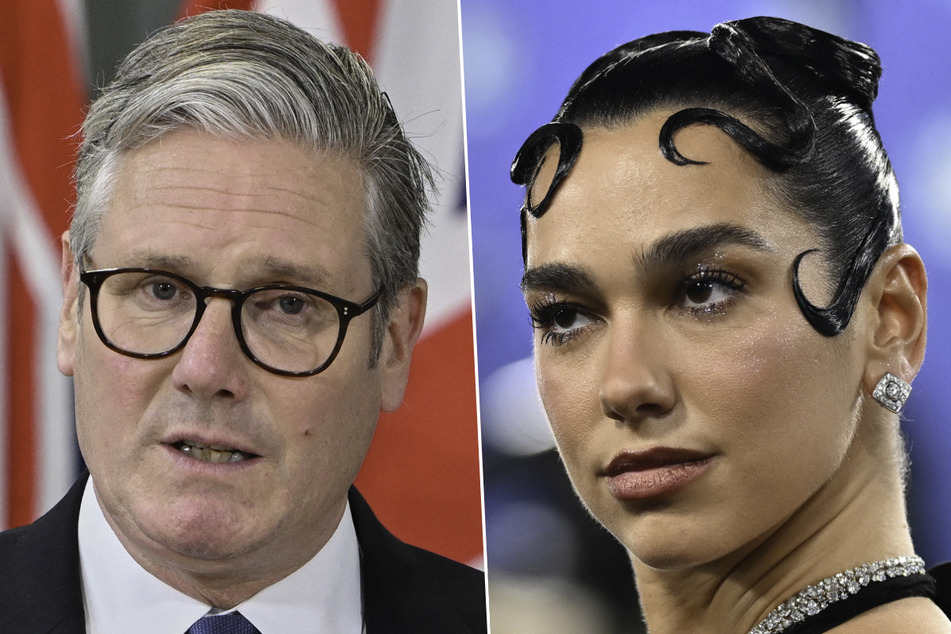 Dua Lipa (r.) is among some 300 UK celebrities urging Prime Minister Keir Starmer to take action to stop Israel's atrocities in Gaza.