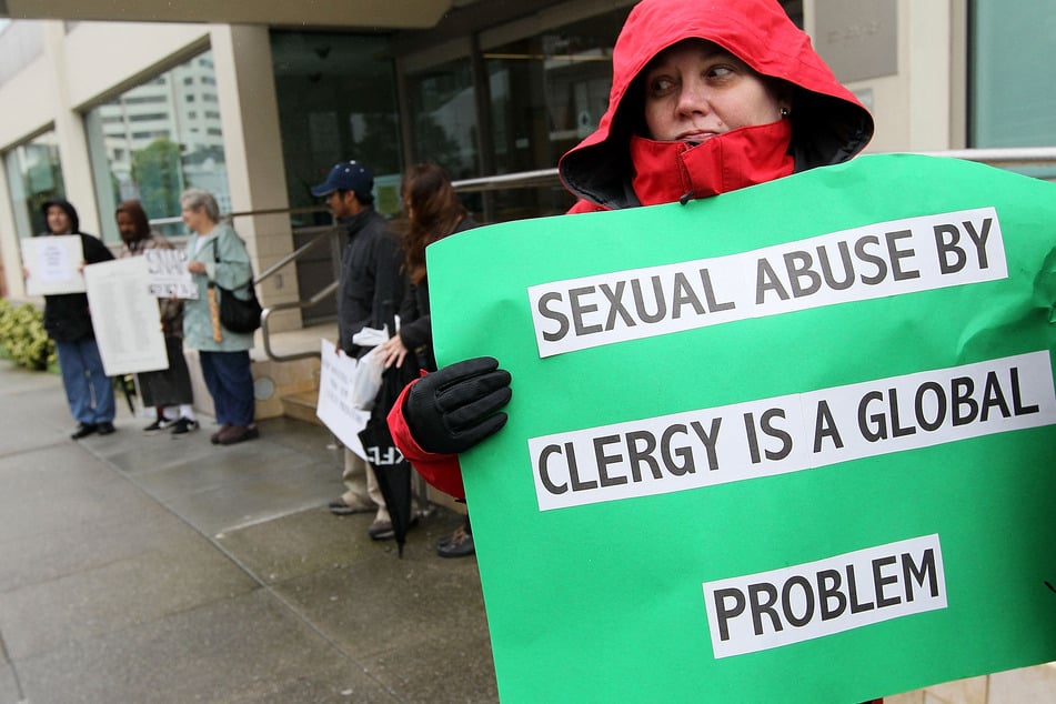 Members of the group SNAP, the Survivors Network of those Abused by Priests, demonstrate outside of the offices of the San Francisco Archdiocese on March 29, 2010.