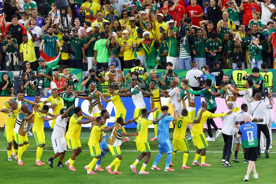 South Africa players celebrate after their World Cup Group A match against South Korea on June 24, 2026.
