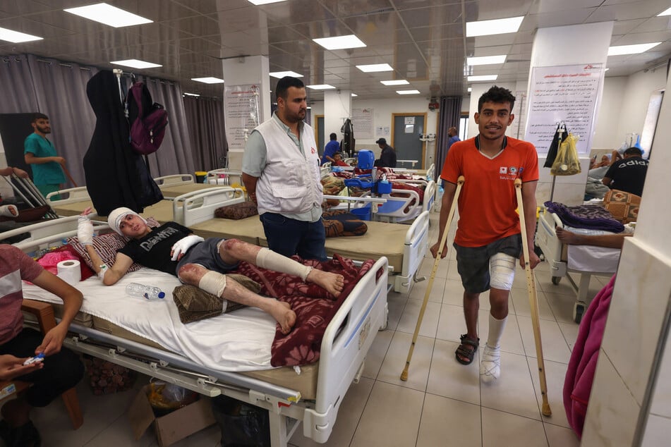 Wounded Palestinians receive treatment at a clinic set up by Doctors Without Borders at the Rafah Indonesian Field Hospital in the southern Gaza Strip.