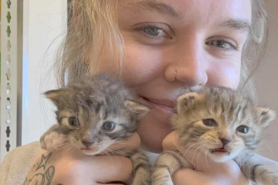 Cat rescuer Maddy and the two surprise kittens.