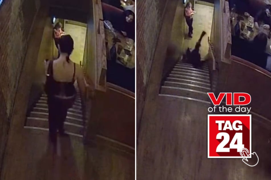 Viral Video of the Day for November 18, 2025: Woman's platform shoes betray her in hilarious bar staircase tumble