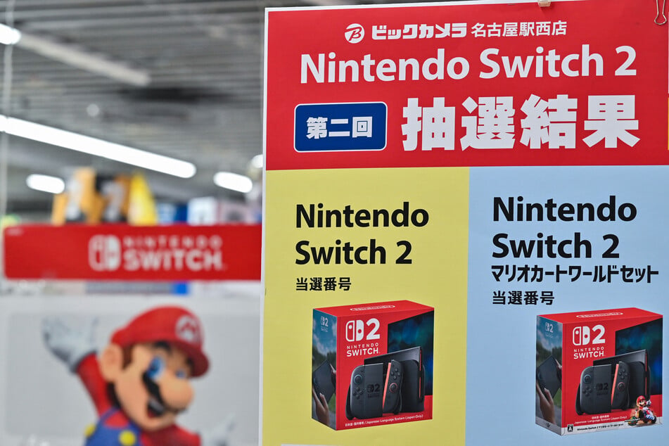 A sign for Nintendo's new Switch 2 console is pictured at an electronics store in the city of Nagoya, Aichi prefecture on Monday.