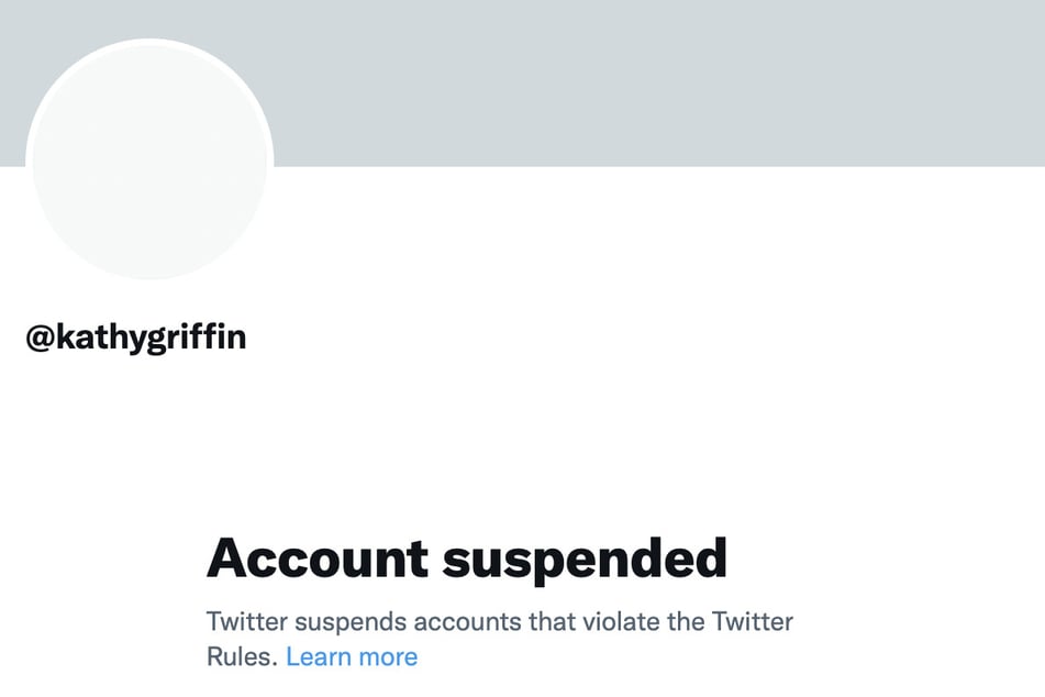 Kathy Griffin's account was no longer as of Sunday's Twitter ban.
