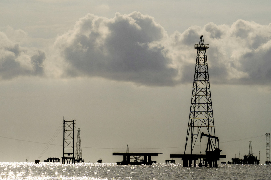 Oil rigs are pictured in Cabimas, south of Lake Maracaibo, Zulia State, Venezuela, on January 31, 2026.