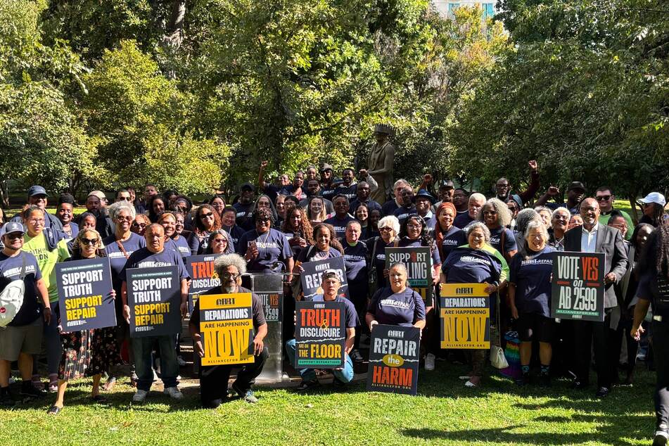 California reparations advocates rally in support of AB 2599 in Sacramento. A deadline is rapidly approaching for Governor Gavin Newsom to sign the bill.