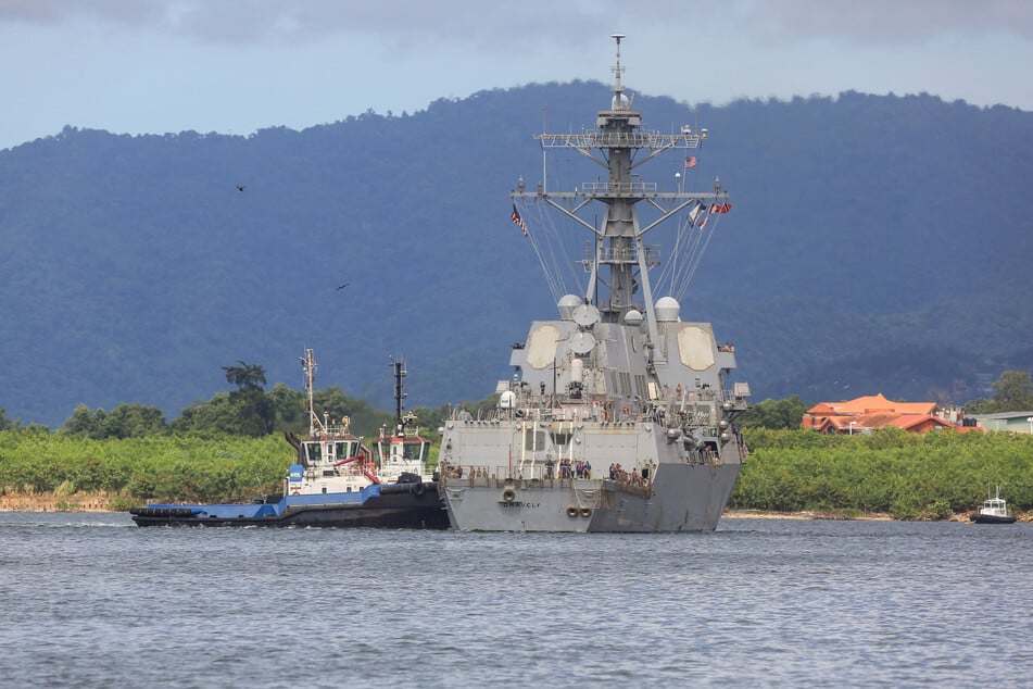 The USS Gravely docked in the Trinidadian capital Port of Spain Sunday as it arrived for joint exercises near the coast of Venezuela.