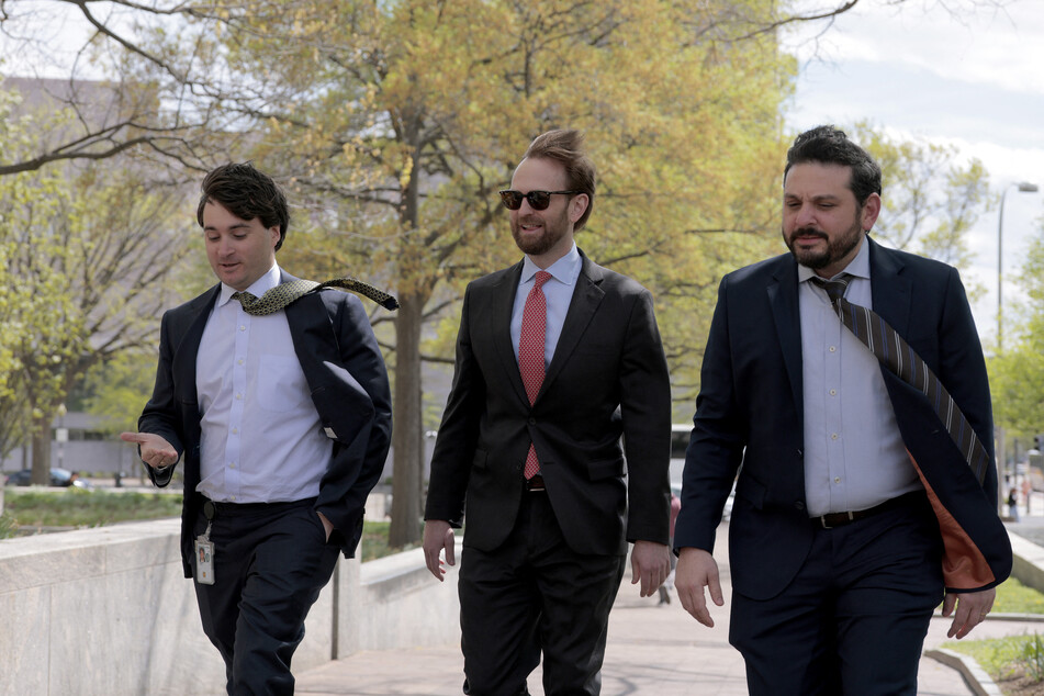 Chairman of the Federal Trade Commission Andrew Ferguson (c.) arrives at the E. Barrett Prettyman US Court House on Tuesday in Washington, DC.