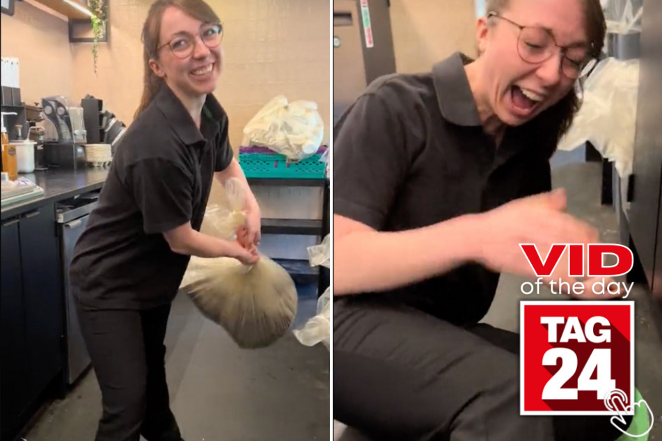 Today's Viral Video of the Day features a hilarious accident from a barista during an "average" shift at Starbucks.