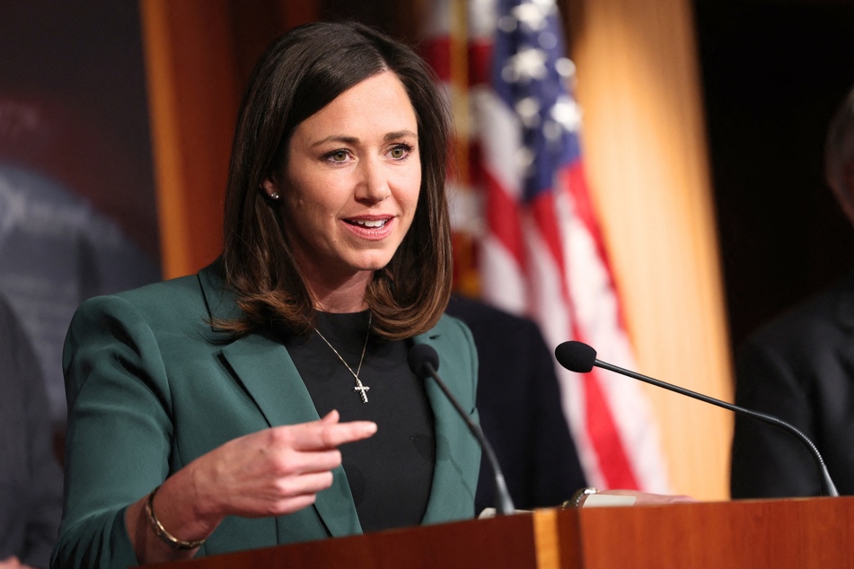 Alabama Senator Katie Britt speaking at a press conference on border security in Washington, DC on December 07, 2023.