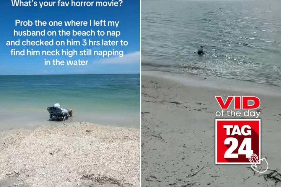 Viral Video of the Day for July 15, 2025: Wife leaves husband napping – and returns to find him in the ocean!
