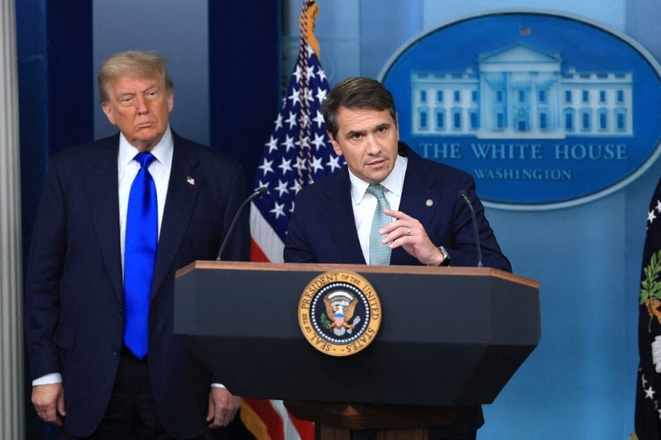 Deputy Attorney General Todd Blanche (r) and President Donald Trump during a press conference at the White House on June 27, 2025 in Washington, DC.
