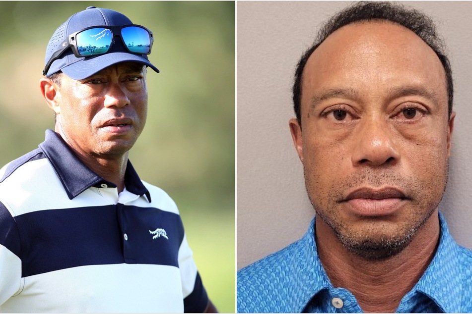 Tiger Woods' mugshot has hit social media after the golf superstar was involved in a car crash in Florida.