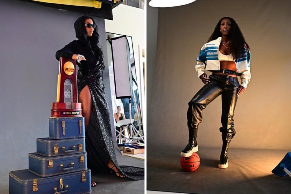 Angel Reese (l.), Flau'Jae, and the rest of LSU basketball set Instagram on fire with their latest behind-the-scenes glimpse into their media day photo shoot.