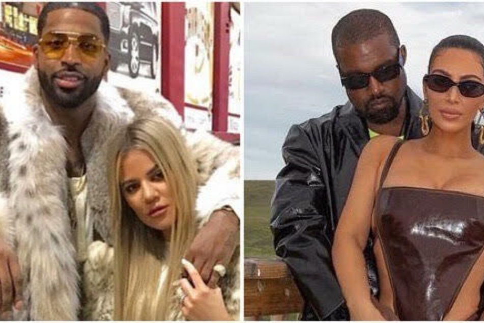 Kim Kardashian (r) is currently divorcing Kanye West after six years of marriage while Khloe (l) reunited with Tristan Thompson after their split.