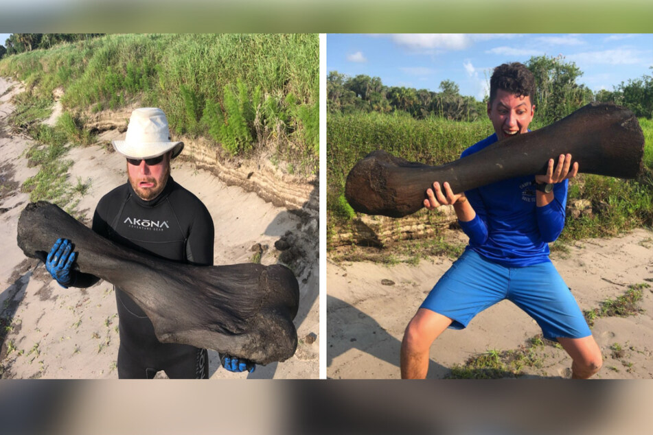 Derek Demeter (l.) and Henry Sadler (r.) had some fun with their gigantic fossil find.