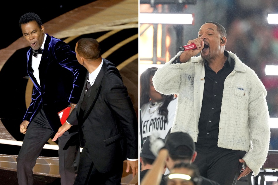 Will Smith (r.) recently dropped his first album in 20 years, in which he makes multiple references to his infamous slap of Chris Rock at the 2022 Oscar Awards.