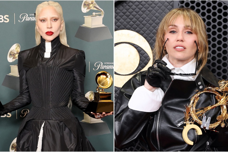 Lady Gaga's (l.) big win at the Grammys was briefly overshadowed by Miley Cyrus' allegedly shady response in the crowd!