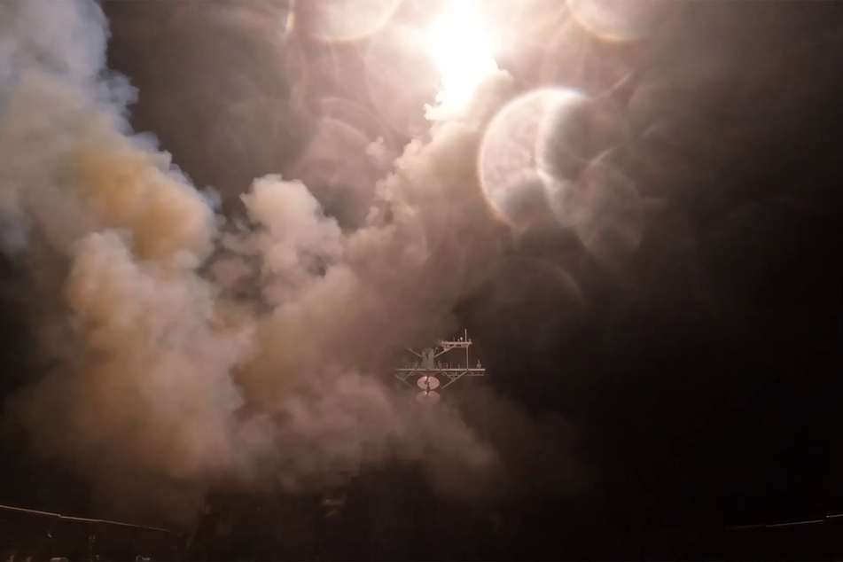 A screen grab from a handout video released by US Central Command showing missiles being launched to attack military targets in Iran.