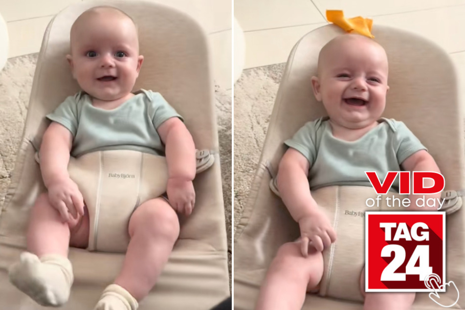 This adorable baby had the cutest reaction to flying cheese slices on TikTok!